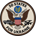 50 States for Ukraine circular patch with a Ukraine trident logo, a bald eagle with a banner that reads E Pluribus Unum, a shield with blue and red and white stripes, and the eagle is holding a truck and a drone