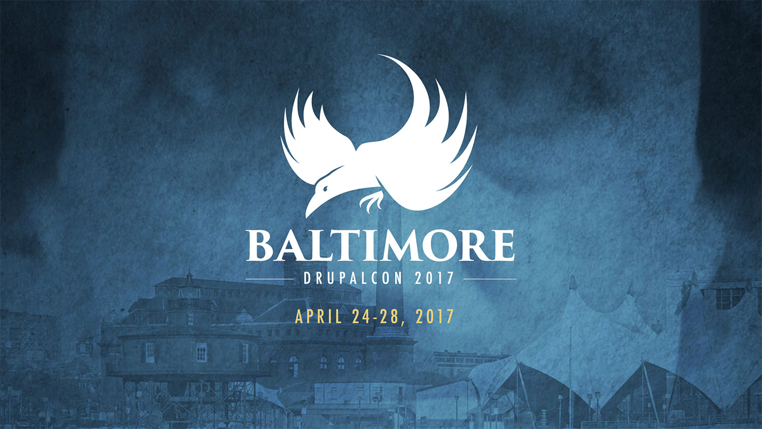 DrupalCon Baltimore logo with raven and Drupal droplet